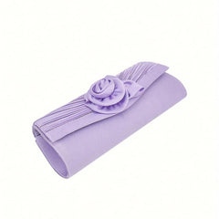 Ruched Flower Decor Long Wallet Evening Clutch Bag