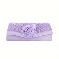 Ruched Flower Decor Long Wallet Evening Clutch Bag