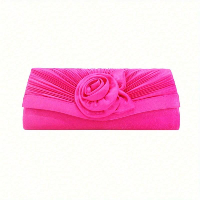 Ruched Flower Decor Long Wallet Evening Clutch Bag