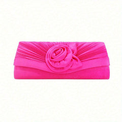 Ruched Flower Decor Long Wallet Evening Clutch Bag