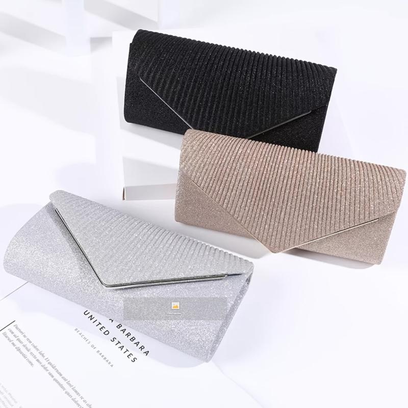 Metal Decor Ruched Evening Bag Women's Clutch