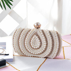 Faux Pearl Beaded Evening Bag Clutch Handbag For Wedding Prom