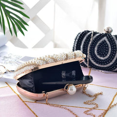 Faux Pearl Beaded Evening Bag Clutch Handbag For Wedding Prom