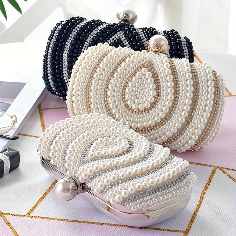Faux Pearl Beaded Evening Bag Clutch Handbag For Wedding Prom