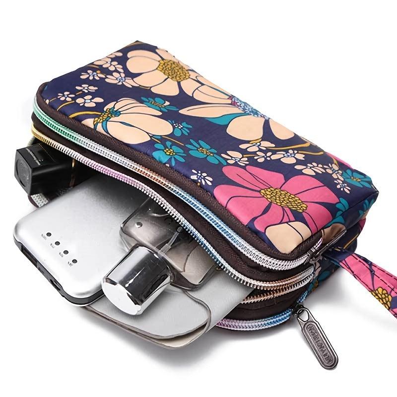 Mini Nylon Wrist Purse Flower Pattern Waterproof Clutch Bag