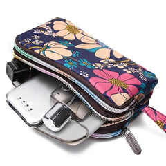 Mini Nylon Wrist Purse Flower Pattern Waterproof Clutch Bag