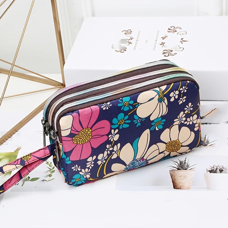 Mini Nylon Wrist Purse Flower Pattern Waterproof Clutch Bag