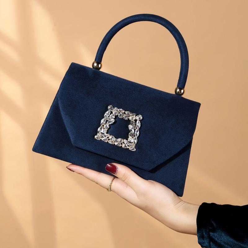 Satin Evening Handbag Flower Rhinestone Clutch Women's Wedding Purse