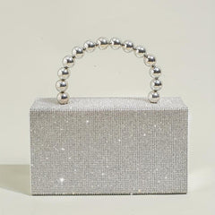 Glitter Square Satchel Evening Bag with Bead Top Handle