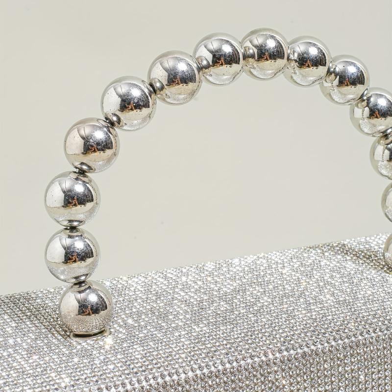 Glitter Square Satchel Evening Bag with Bead Top Handle