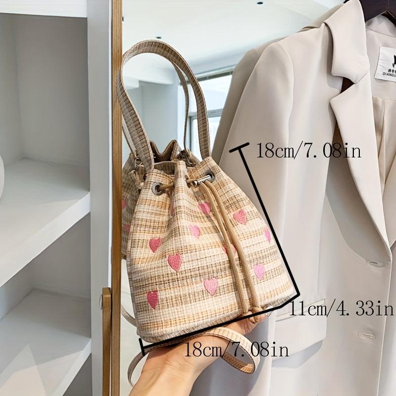 Colorful Love Embroidered Bucket Bag Drawstring Satchel Bag
