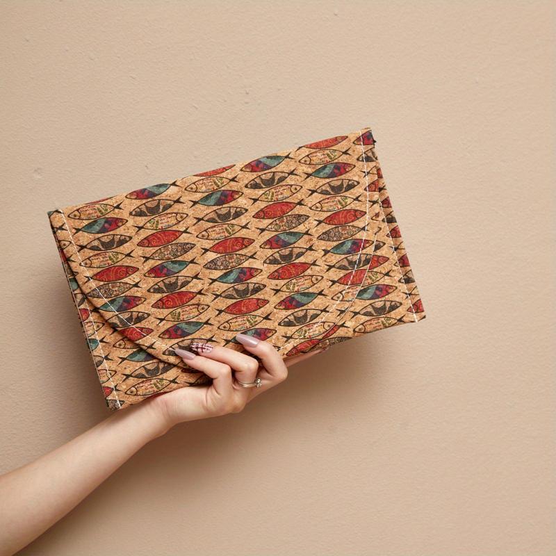 Vintage Fish Print Clutch Bag Vegan Leather Evening Handbag