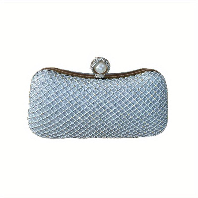 Rhinestone Mesh Evening Bag Faux Pearl Chain Handbag