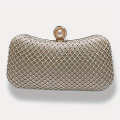 Rhinestone Mesh Evening Bag Faux Pearl Chain Handbag