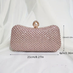 Rhinestone Mesh Evening Bag Faux Pearl Chain Handbag