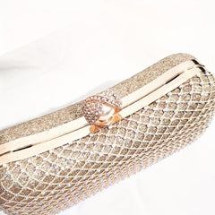 Rhinestone Mesh Evening Bag Faux Pearl Chain Handbag