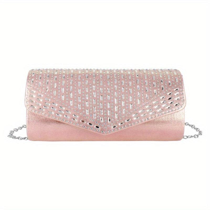 Rhinestone Flap Evening Bag Chain Strap Clutch Handbag