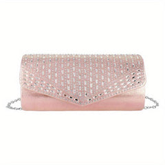Rhinestone Flap Evening Bag Chain Strap Clutch Handbag