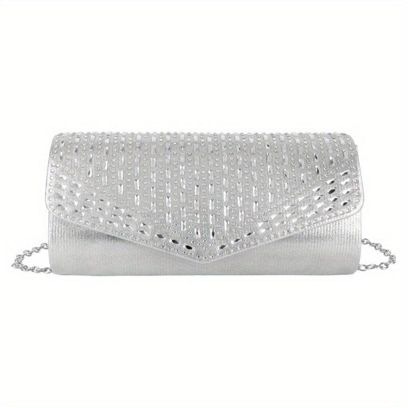 Rhinestone Flap Evening Bag Chain Strap Clutch Handbag