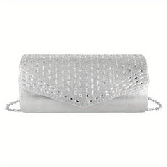 Rhinestone Flap Evening Bag Chain Strap Clutch Handbag