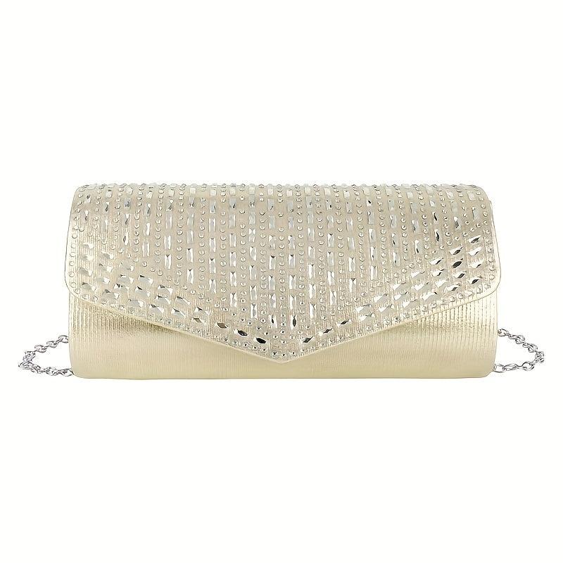 Rhinestone Flap Evening Bag Chain Strap Clutch Handbag