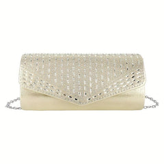 Rhinestone Flap Evening Bag Chain Strap Clutch Handbag