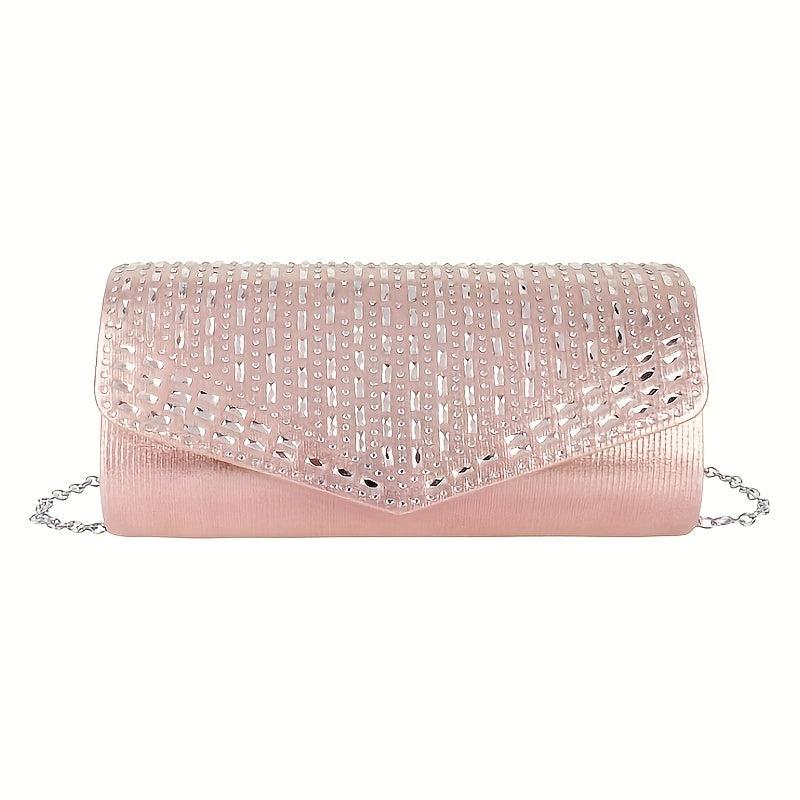 Rhinestone Flap Evening Bag Chain Strap Clutch Handbag