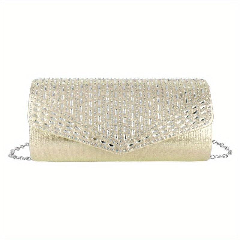 Rhinestone Flap Evening Bag Chain Strap Clutch Handbag