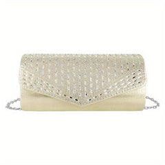 Rhinestone Flap Evening Bag Chain Strap Clutch Handbag