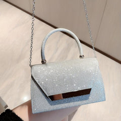 Glitter Metal Chain Handbag Sparkly Flap Purse Evening Bag