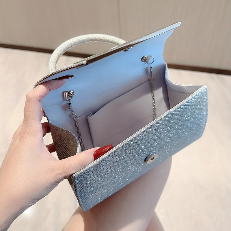 Glitter Metal Chain Handbag Sparkly Flap Purse Evening Bag