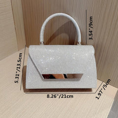 Glitter Metal Chain Handbag Sparkly Flap Purse Evening Bag