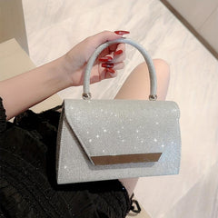 Glitter Metal Chain Handbag Sparkly Flap Purse Evening Bag