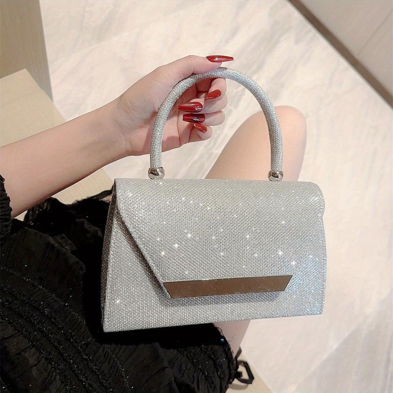 Glitter Metal Chain Handbag Sparkly Flap Purse Evening Bag