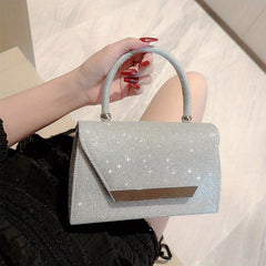 Glitter Metal Chain Handbag Sparkly Flap Purse Evening Bag
