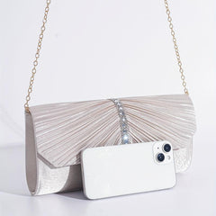 Rhinestone Ruched Clutch Bag Glitter Evening Party Banquet Bag