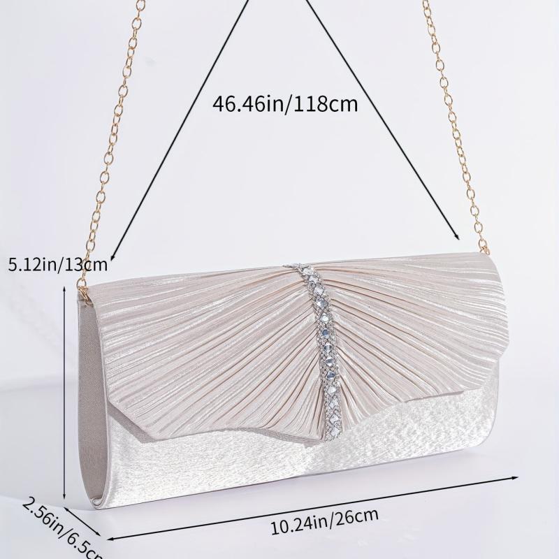 Rhinestone Ruched Clutch Bag Glitter Evening Party Banquet Bag