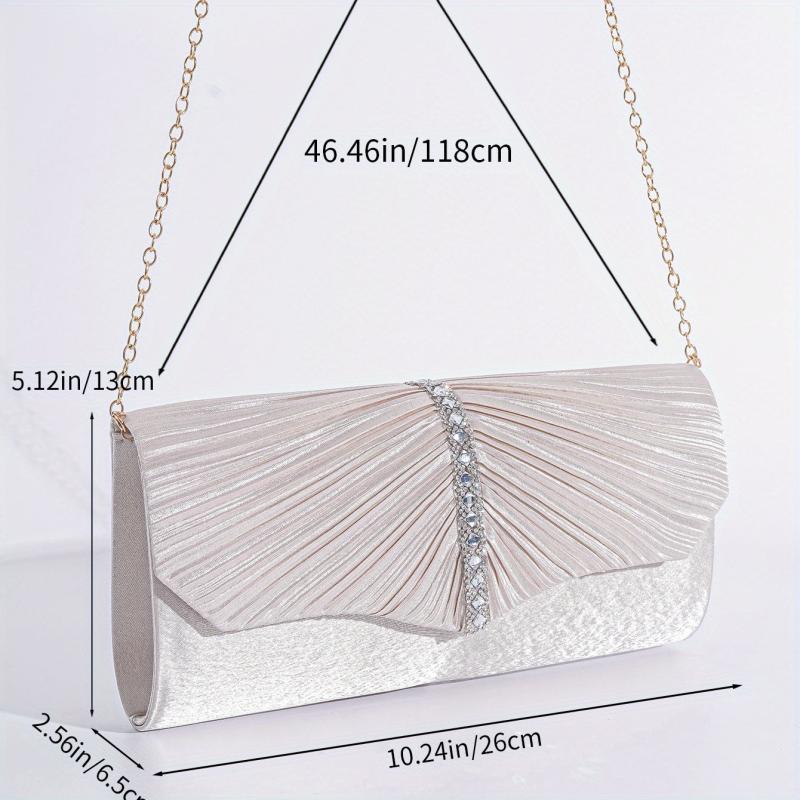 Rhinestone Ruched Clutch Bag Glitter Evening Party Banquet Bag