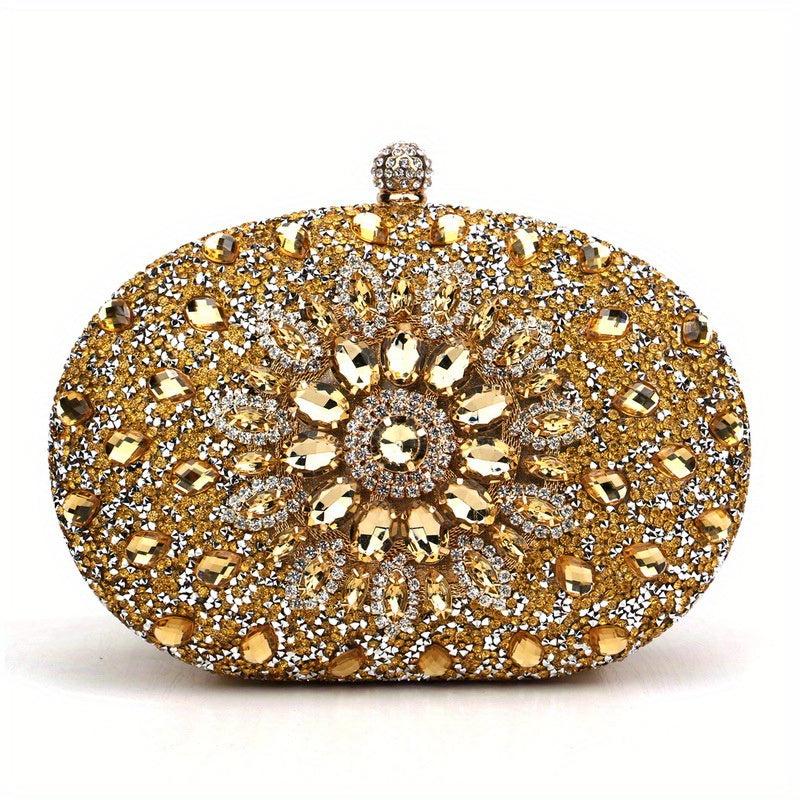 Rhinestone Flower Evening Bag Glitter Clutch Wedding Purse Women's Clip Handbag