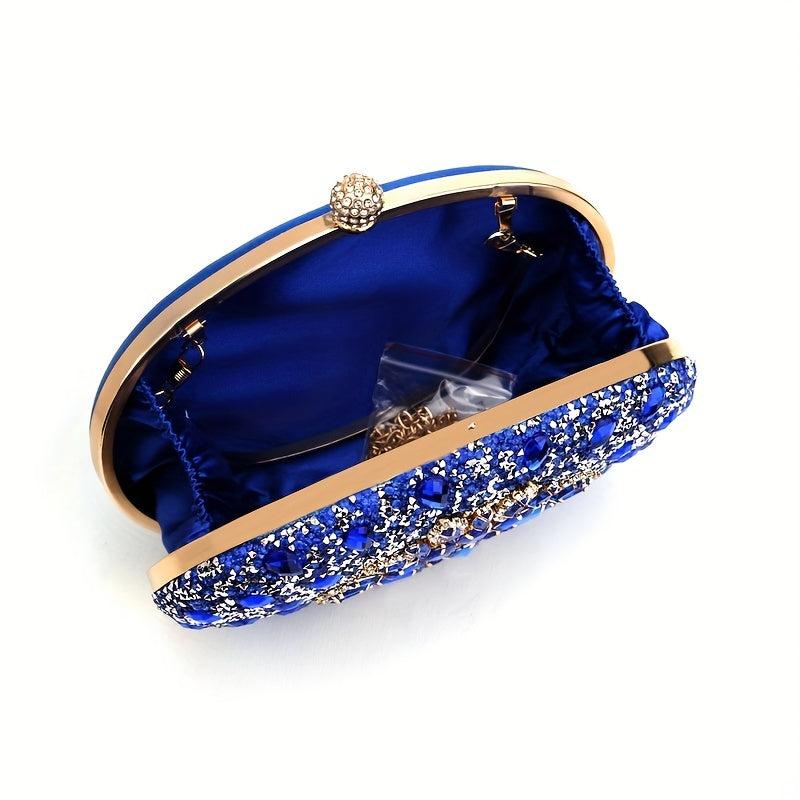 Rhinestone Flower Evening Bag Glitter Clutch Wedding Purse Women's Clip Handbag