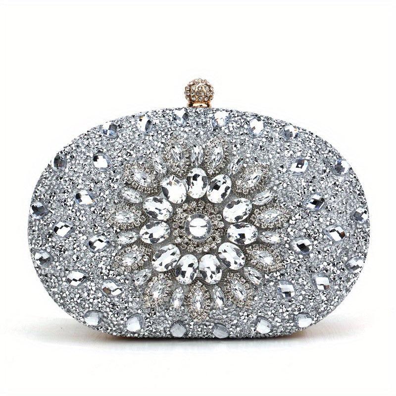 Rhinestone Flower Evening Bag Glitter Clutch Wedding Purse Women's Clip Handbag