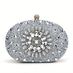 Rhinestone Flower Evening Bag Glitter Clutch Wedding Purse Women's Clip Handbag