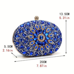 Rhinestone Flower Evening Bag Glitter Clutch Wedding Purse Women's Clip Handbag