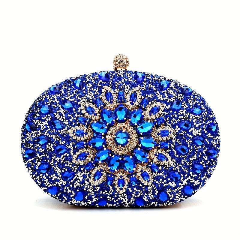 Rhinestone Flower Evening Bag Glitter Clutch Wedding Purse Women's Clip Handbag