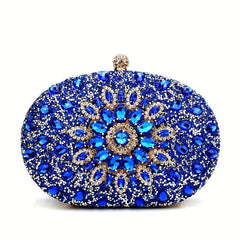Rhinestone Flower Evening Bag Glitter Clutch Wedding Purse Women's Clip Handbag