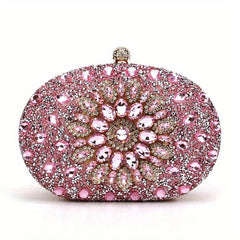 Rhinestone Flower Evening Bag Glitter Clutch Wedding Purse Women's Clip Handbag