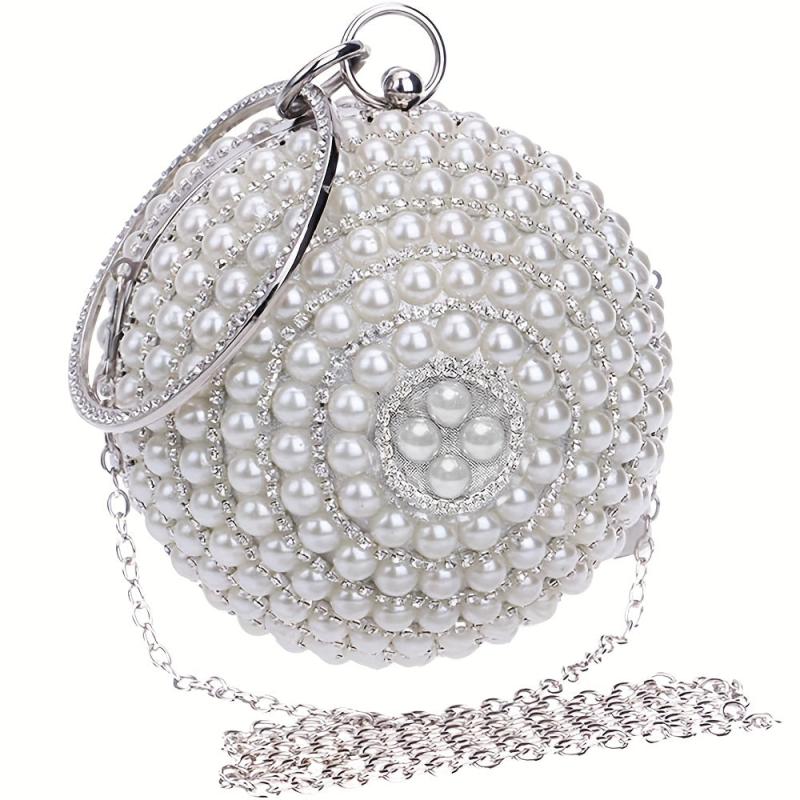 Spherical Evening Bag Rhinestone & Pearl Wedding Handbag