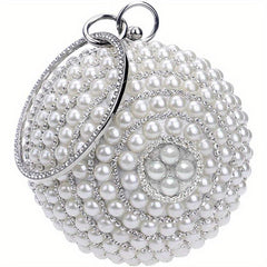 Spherical Evening Bag Rhinestone & Pearl Wedding Handbag