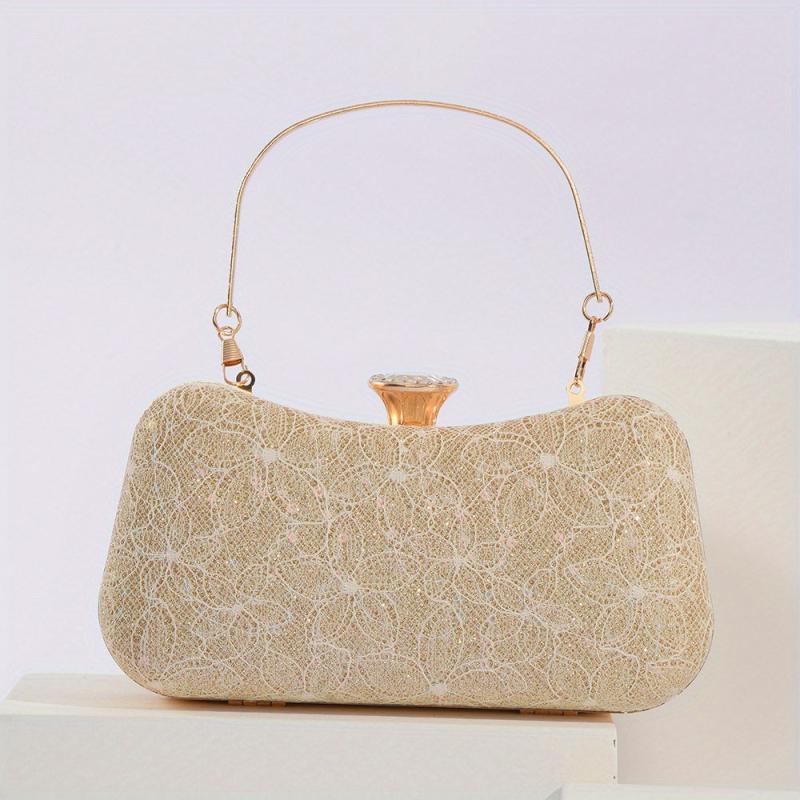 Glitter Satchel Wallet Evening Bag Lace Flower Pattern
