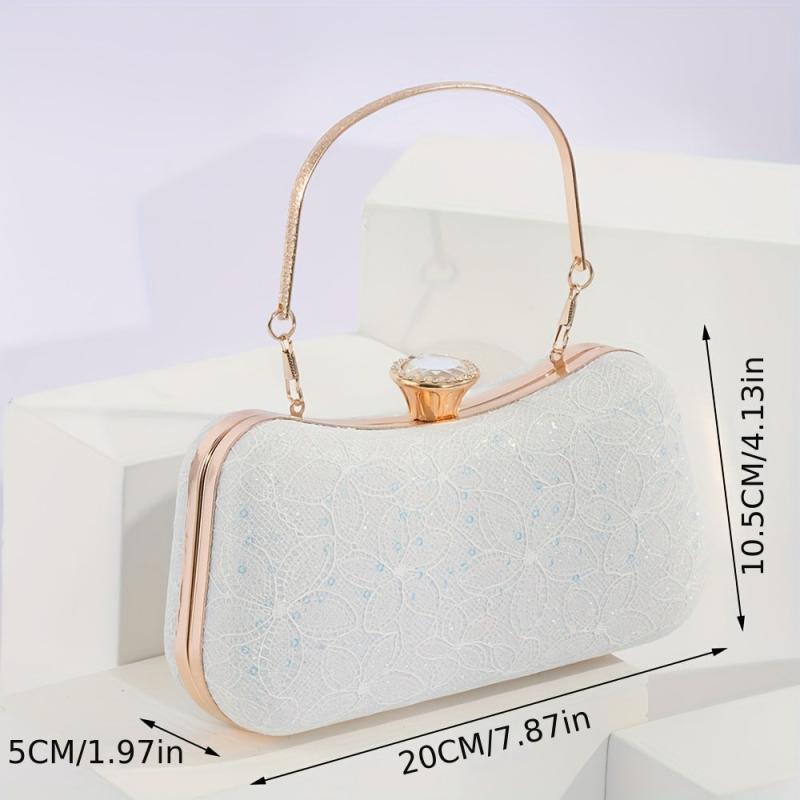 Glitter Satchel Wallet Evening Bag Lace Flower Pattern